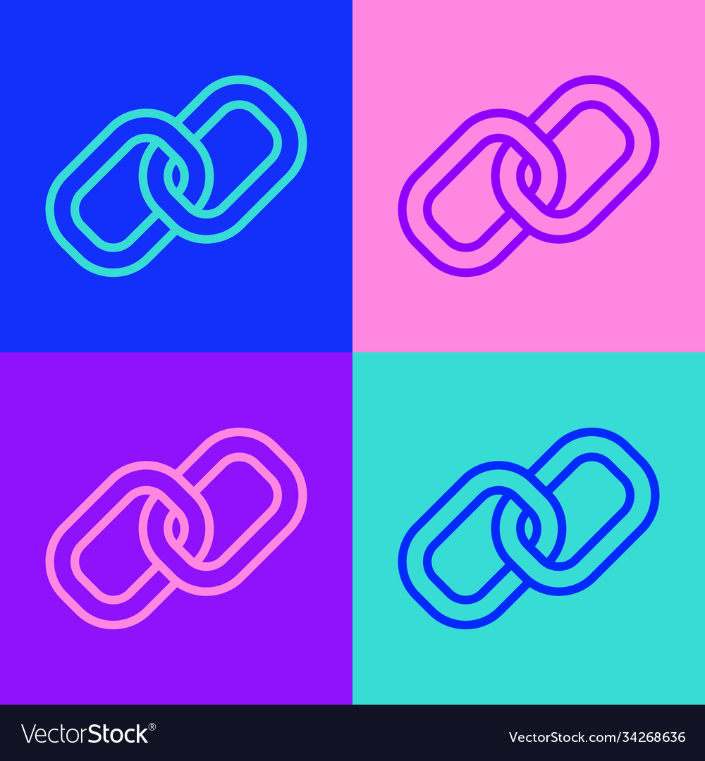 Pop art line chain link icon isolated on color