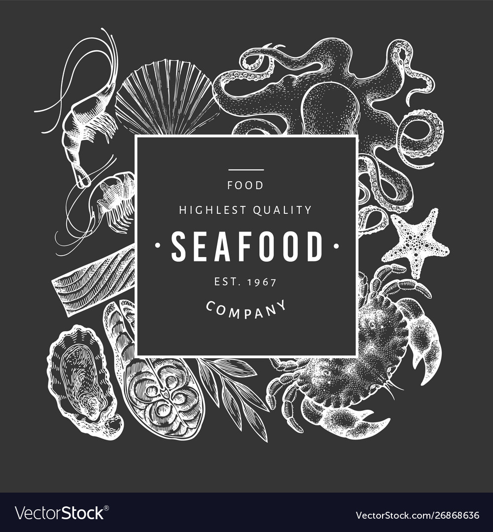 Seafood And Fish Design Template Hand Drawn On Vector Image