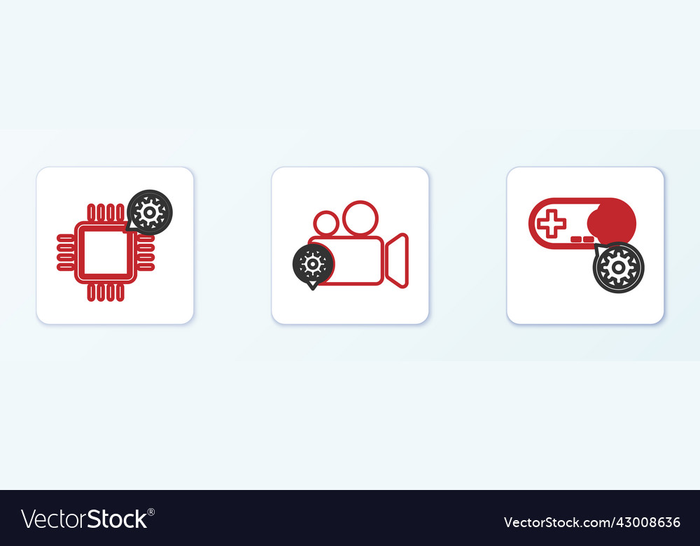 Set Line Gamepad Einstellung Prozessor und Video vector image Set Line Gamepad Einstellung Prozessor und Video