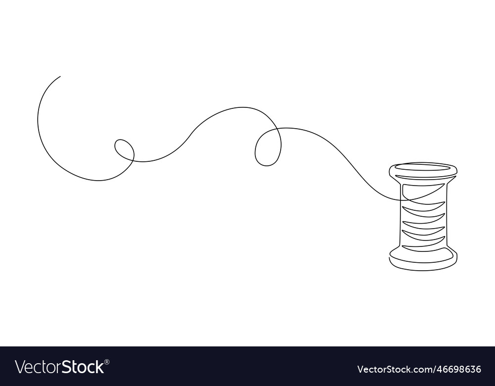 Spools of thread in one continuous line drawing vector image Spools of thread in one continuous line drawing