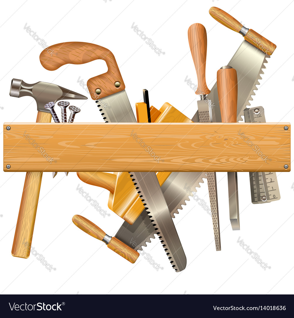 Wooden plank with retro tools Royalty Free Vector Image