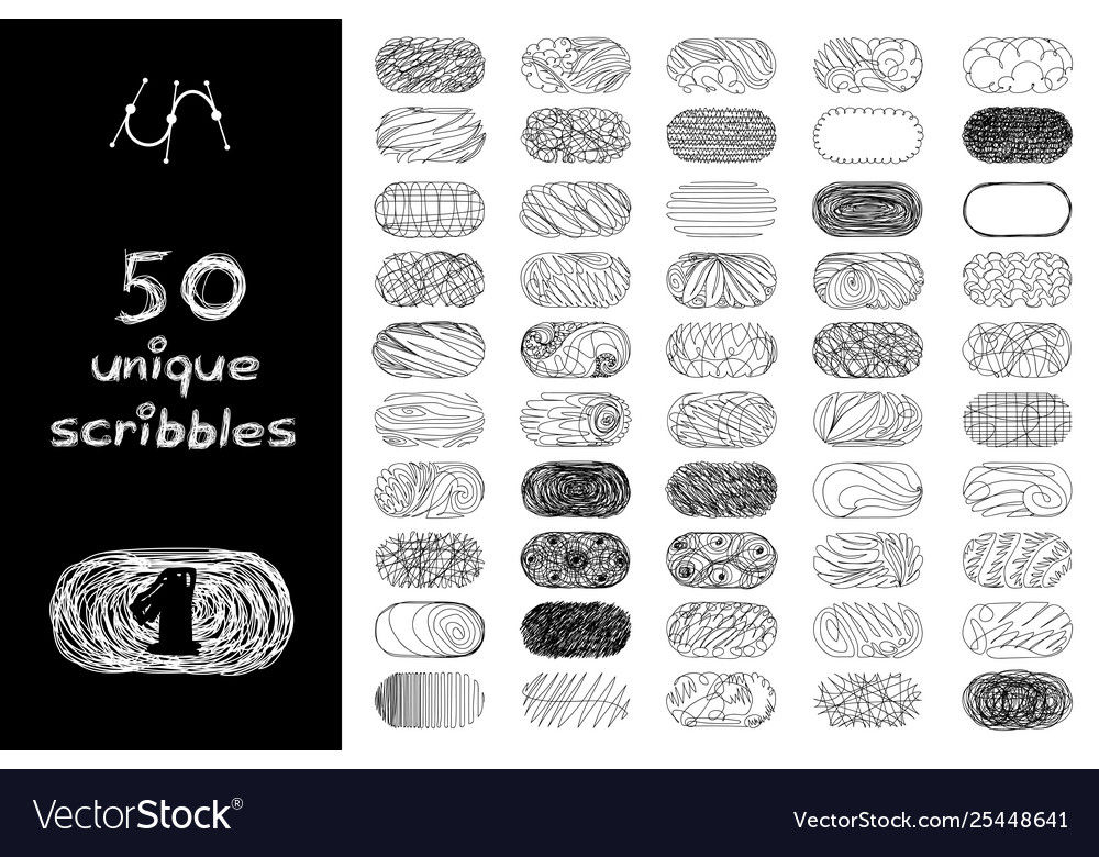 Black 50 scribbles objects set