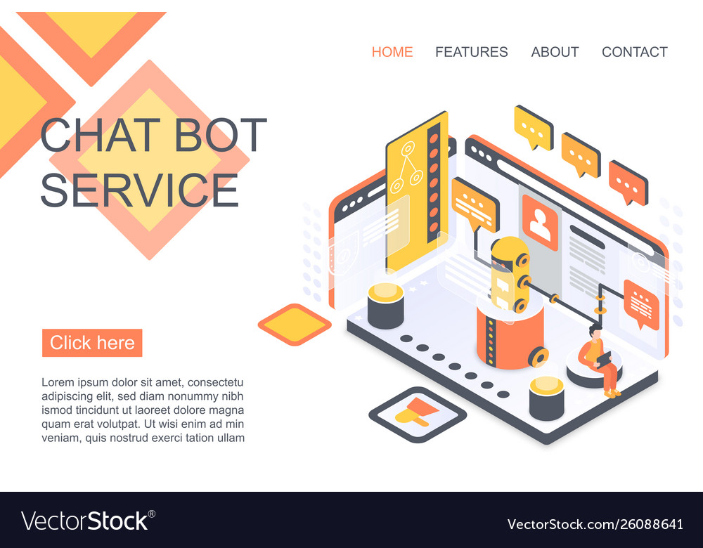 Chat bot service isometric landing page Royalty Free Vector