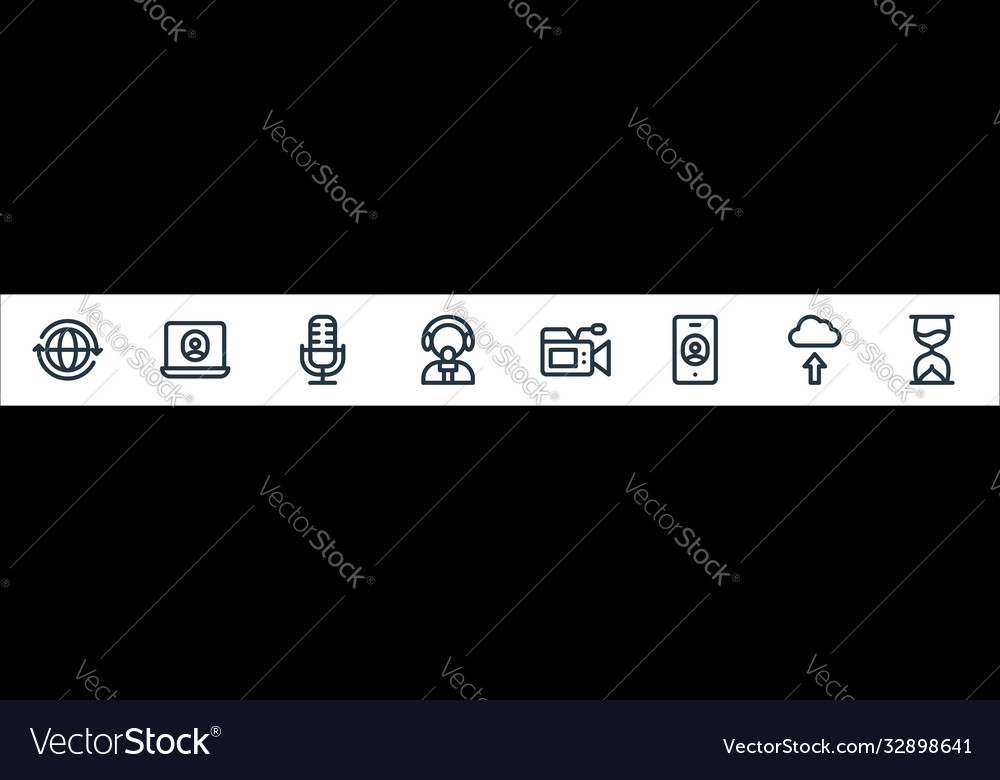 Communication and media line icons linear set