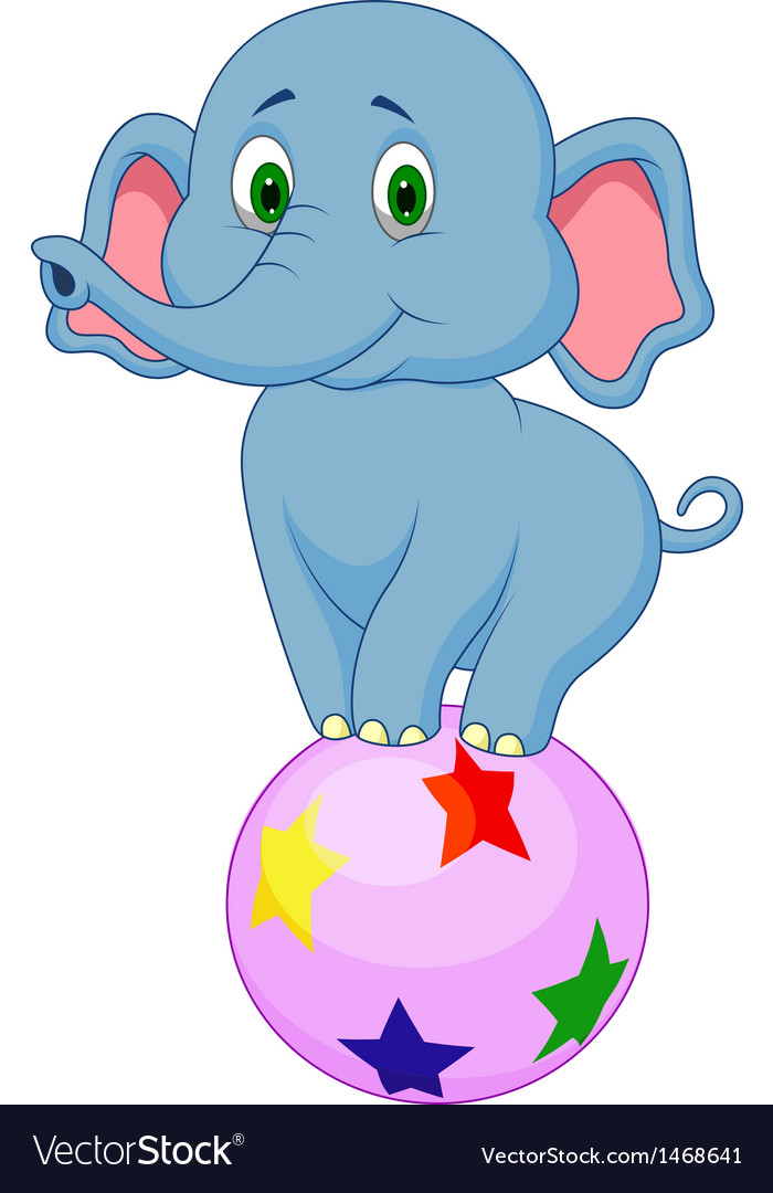 Cute elephant cartoon standing on a colorful ball