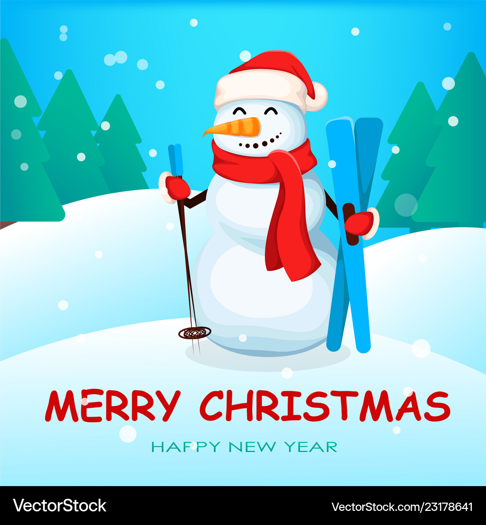 Cute Snowman Funny Cartoon Character Royalty Free Vector