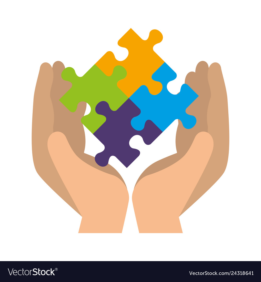 Hands lifting puzzle attached solution vector image Hands lifting puzzle attached solution