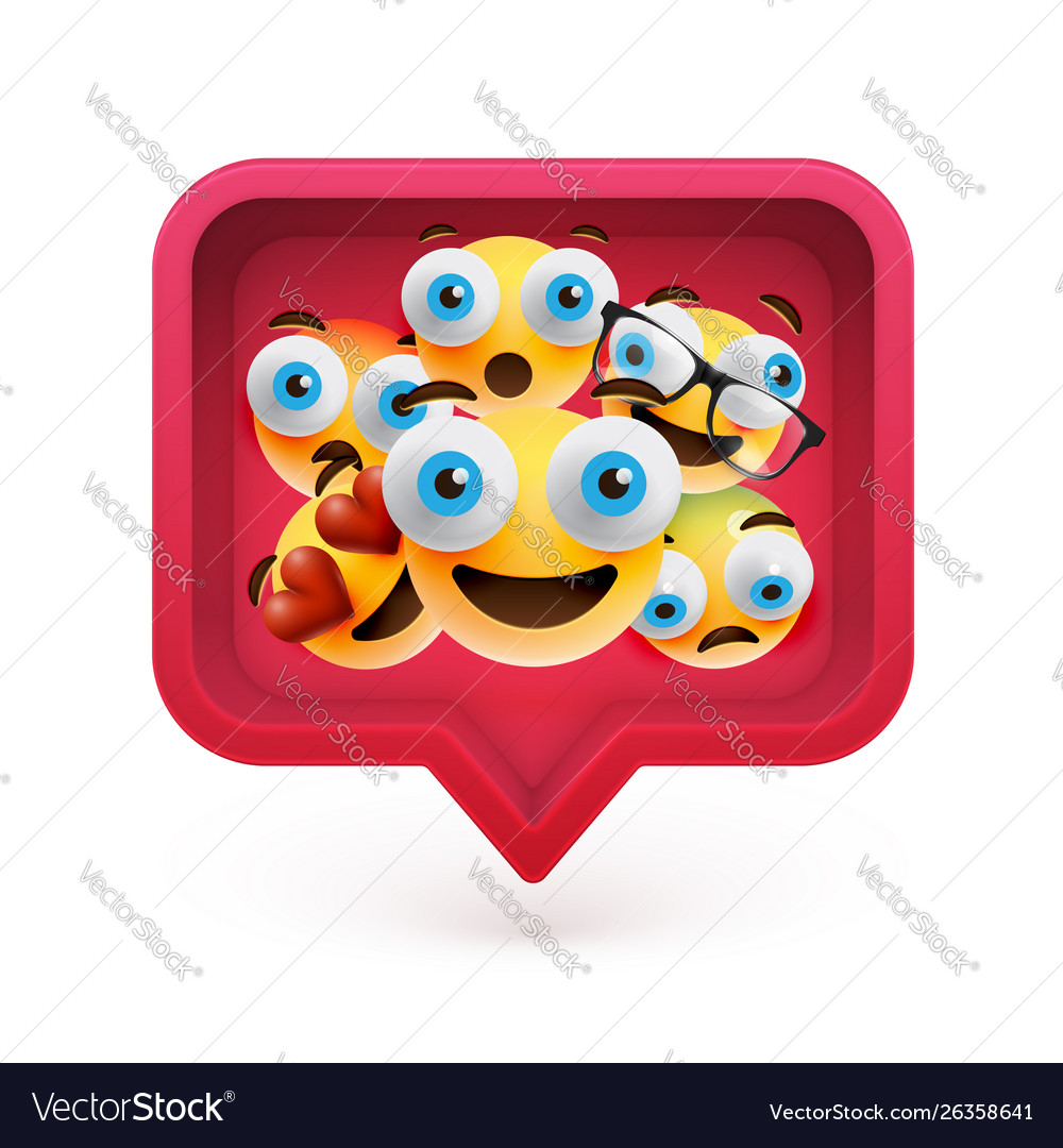 High-detailed emoticons in a red 3d speech bubble