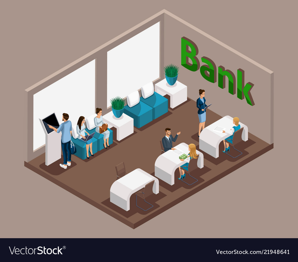 Isometric office of the bank employees serve Vector Image