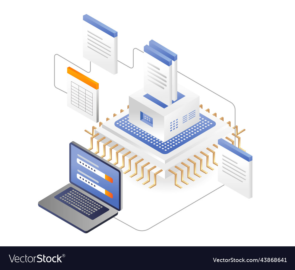Laptop with data on chip Vector Image Laptop with data on chip