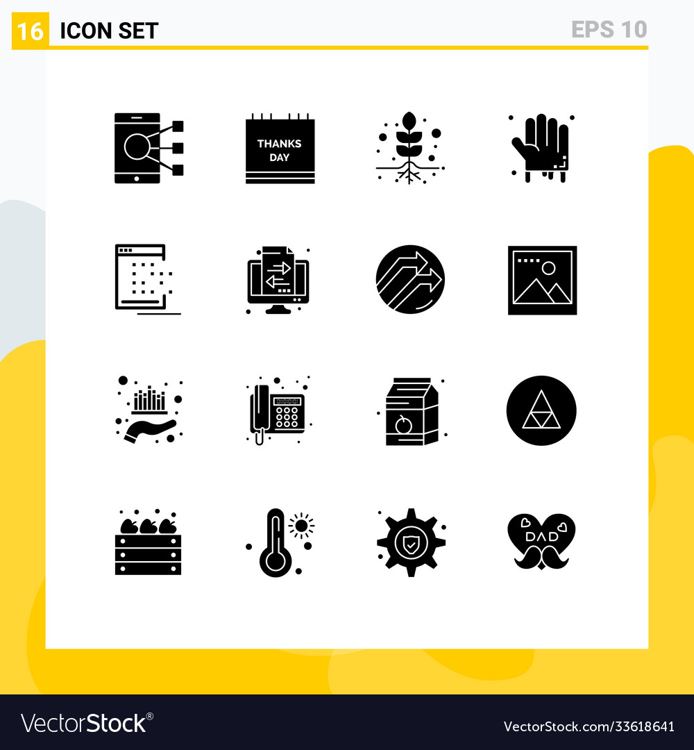 Modern set 16 solid glyphs pictograph