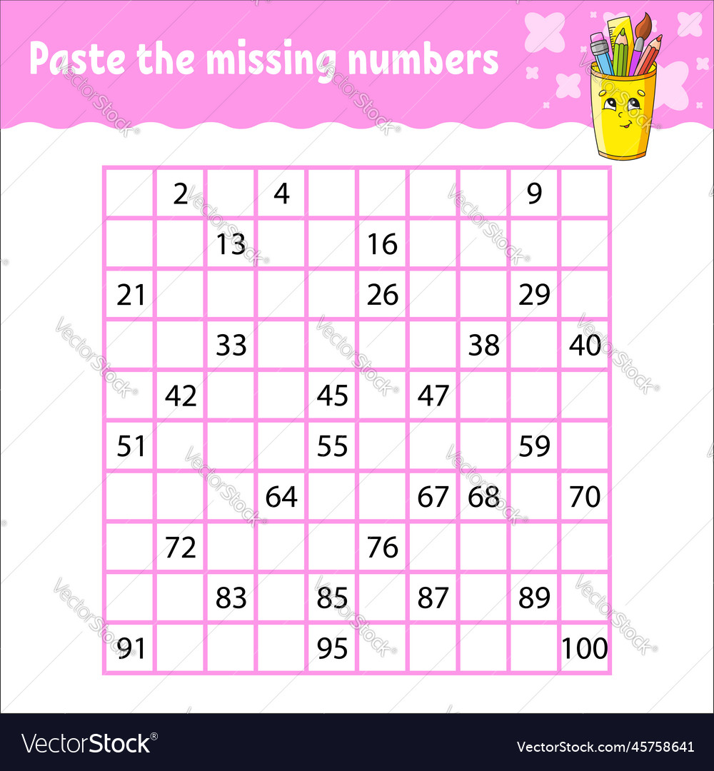 Paste the missing numbers from 1 to 100 vector image Paste the missing numbers from 1 to 100