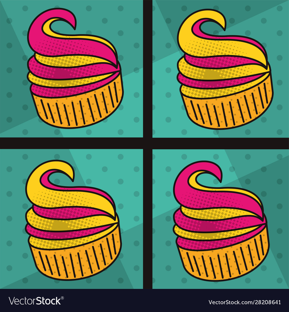 Poster pop art style with sweet cupcakes