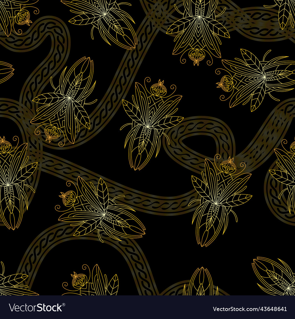 Seamless pattern with golden beetles and chains vector image Seamless pattern with golden beetles and chains
