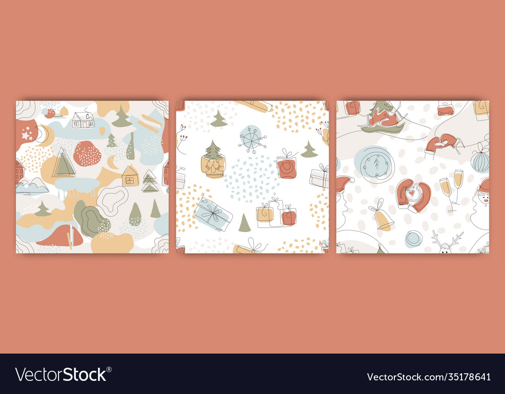 Set christmas seamless patterns new year