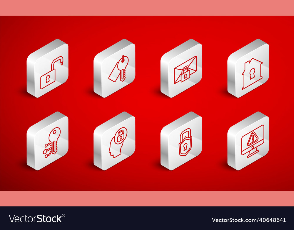Set line monitor with exclamation mark marked key Vector Image Set line monitor with exclamation mark marked key