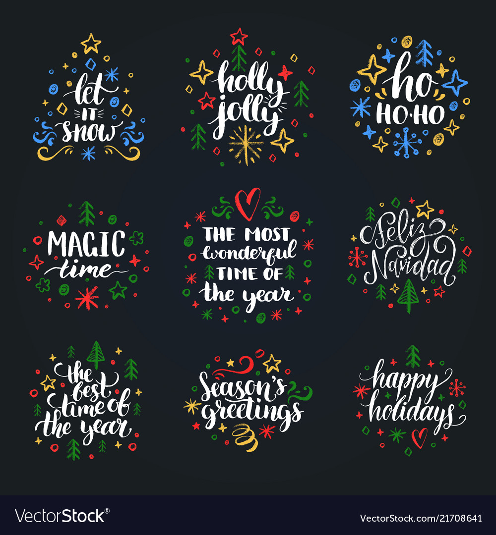 Set of new year hand lettering on black background