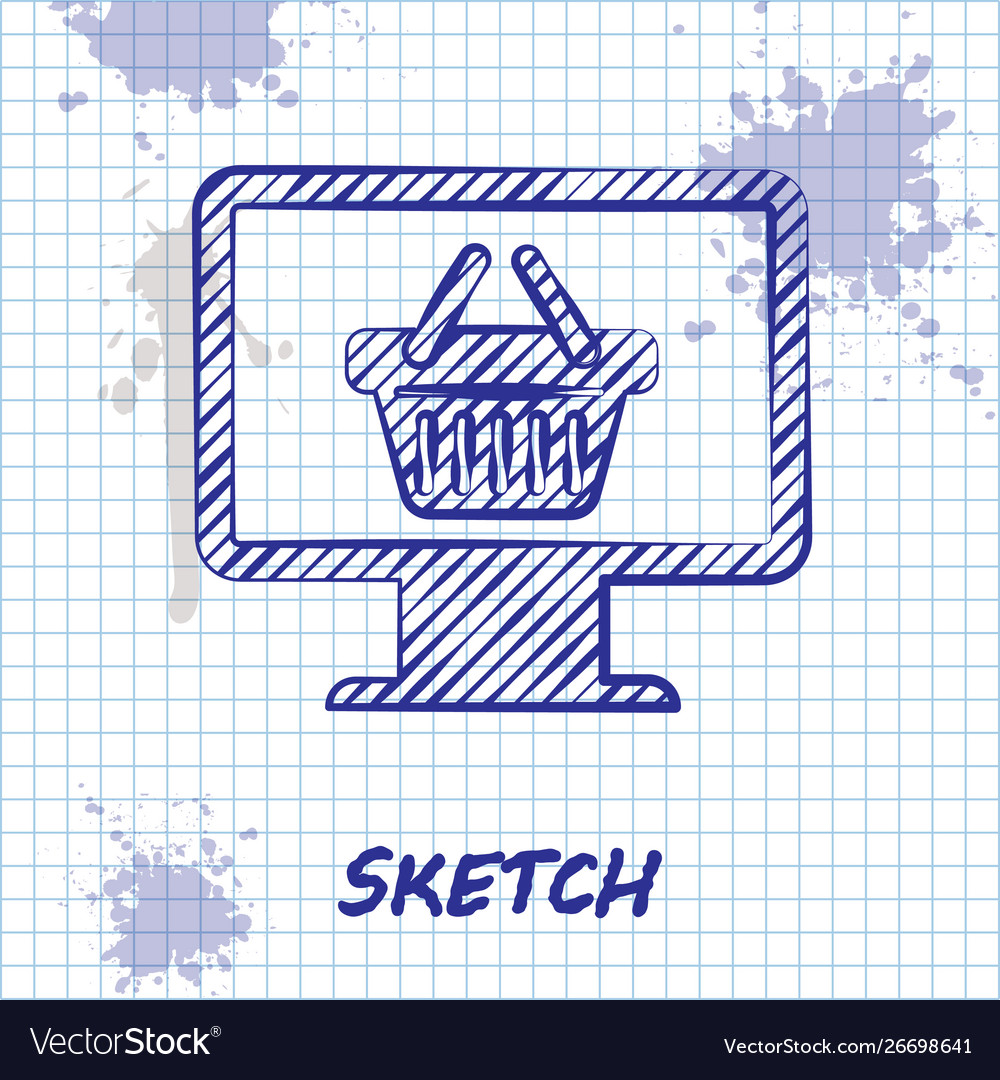 Sketch line computer monitor with shopping basket Vector Image Sketch line computer monitor with shopping basket