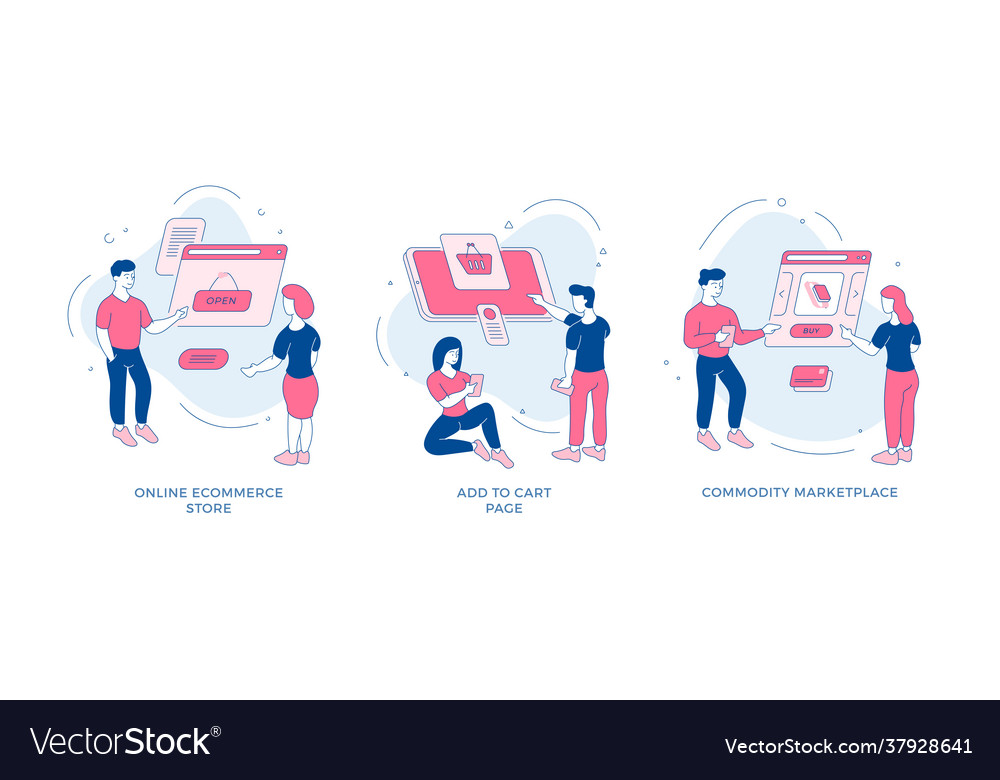 View and select things in online store set vector image View and select things in online store set