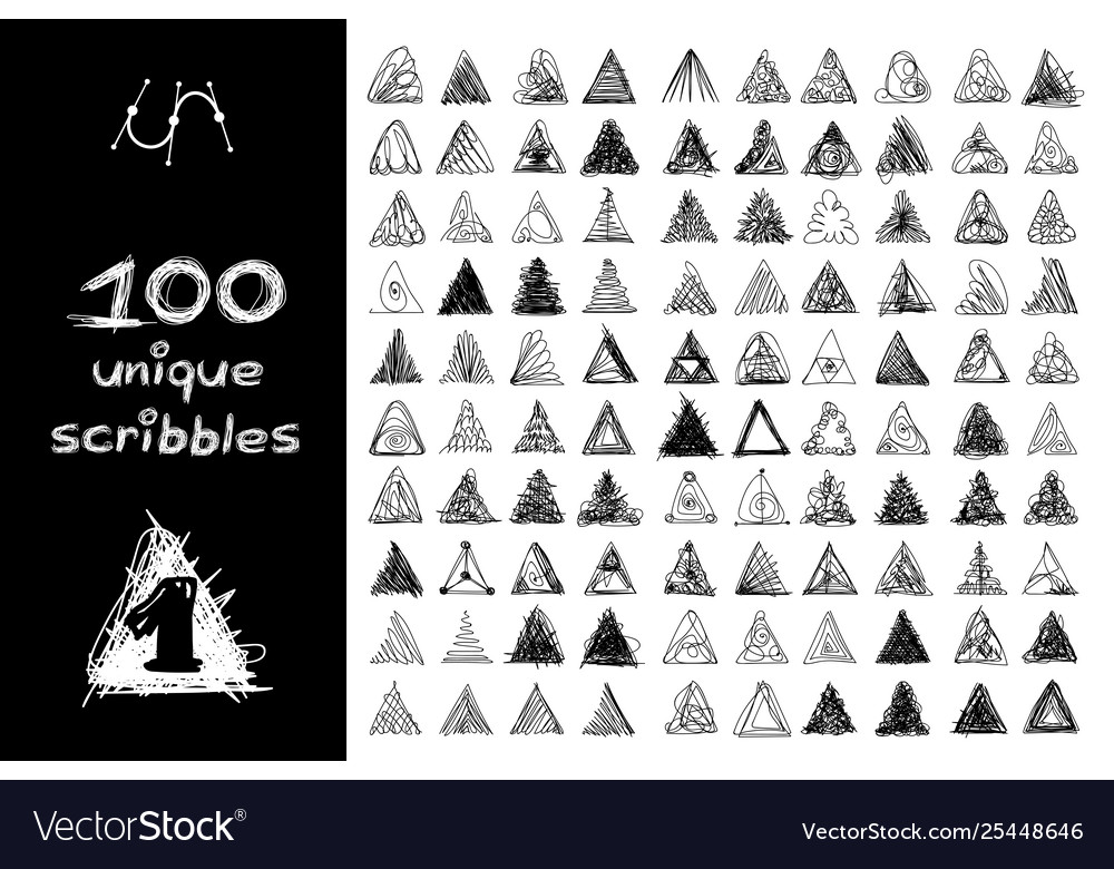 Black 100 scribbles objects set vector image Black 100 scribbles objects set