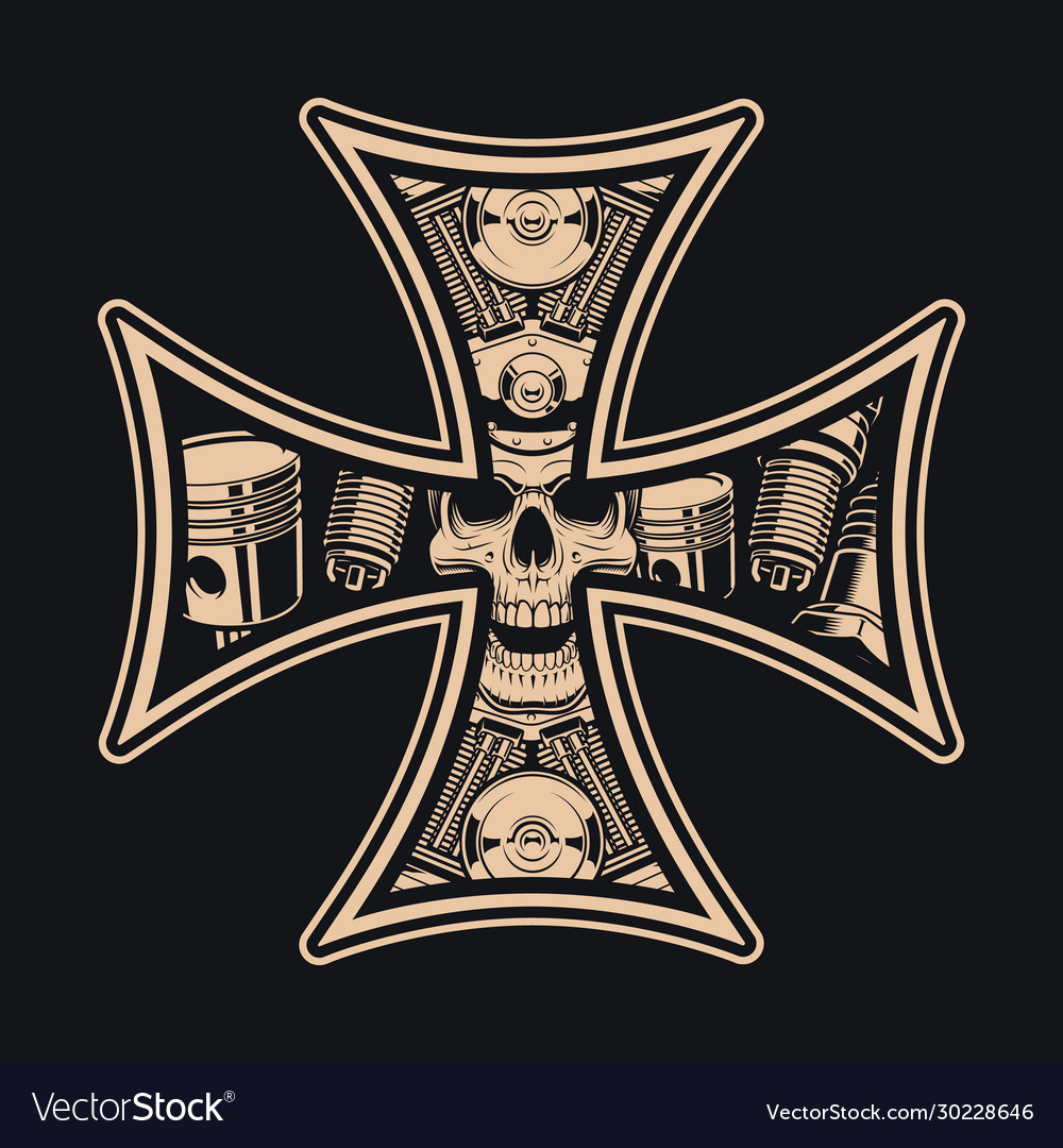 Black and white bikers cross isolated on dark Vector Image