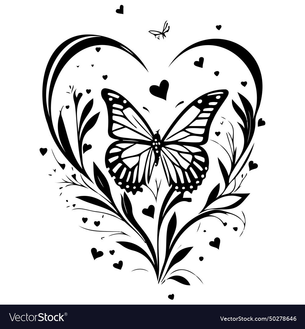 Love with butterfly valentine hand draw Royalty Free Vector