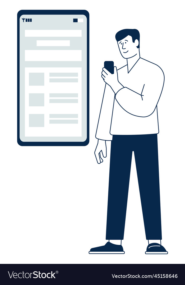 Man reading website app on smartphone screen vector image Man reading website app on smartphone screen