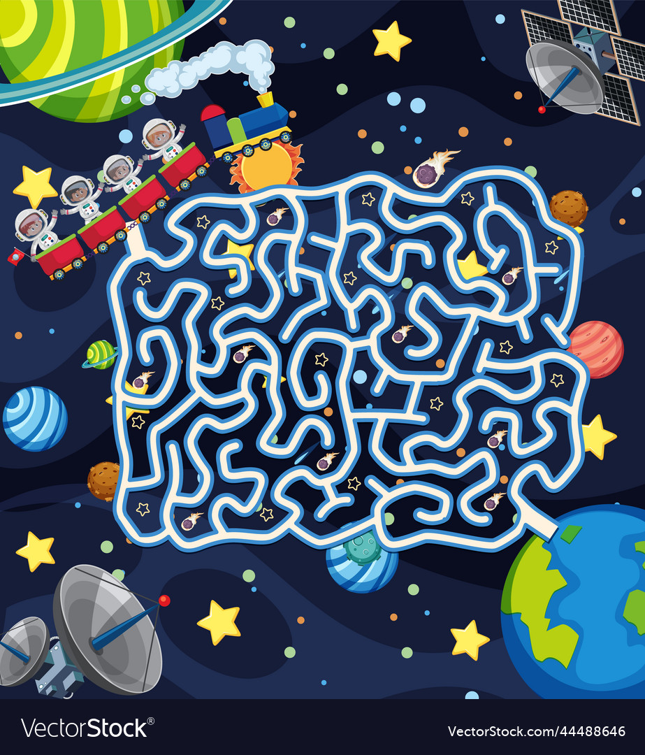 Maze game template in space theme for kids