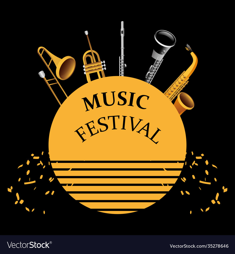 Music festival wind instruments celebration badge Vector Image