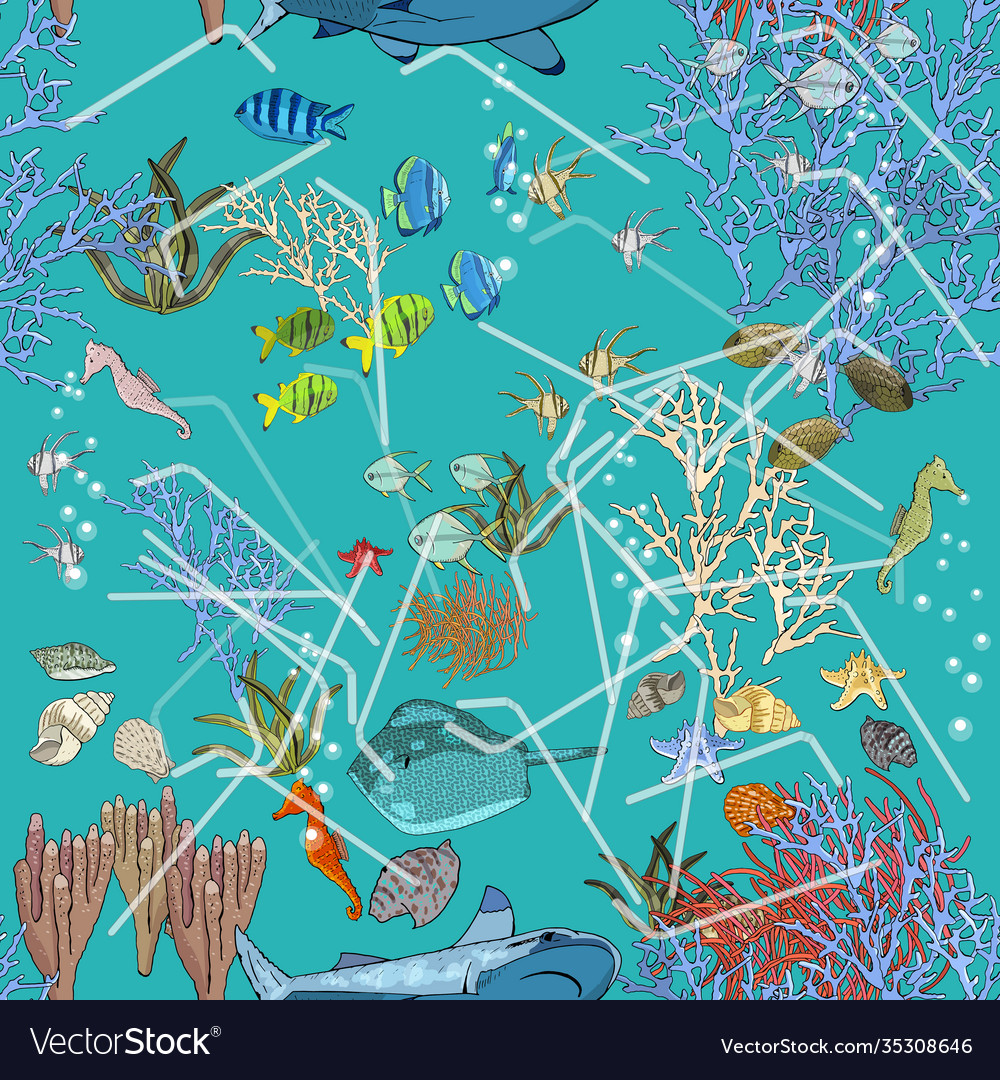 Seamless pattern with garbage in ocean vector image Seamless pattern with garbage in ocean
