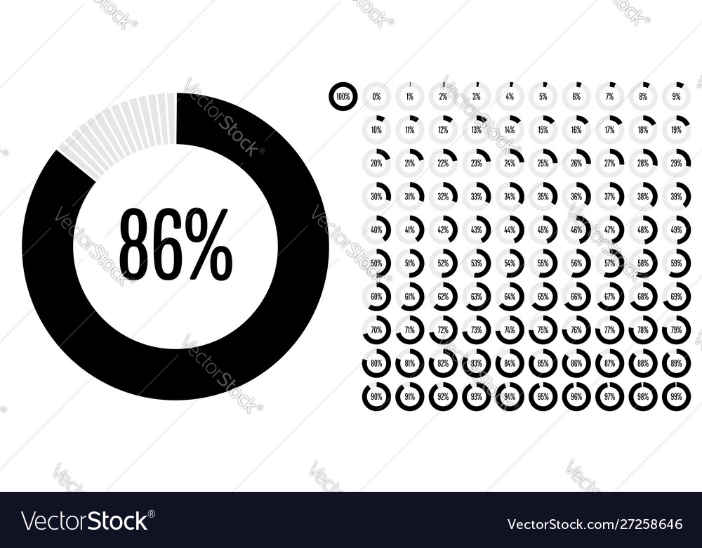 Set circle percentage diagrams from 0 to 100 Vector Image Set circle percentage diagrams from 0 to 100