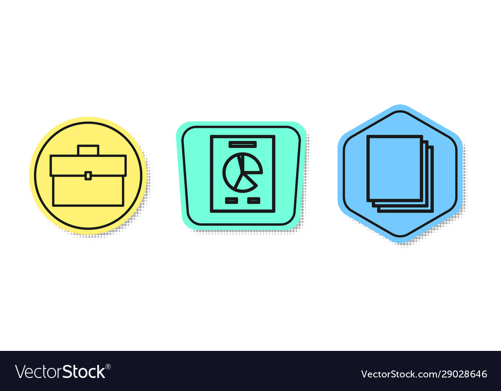 Set line briefcase document with graph chart vector image Set line briefcase document with graph chart
