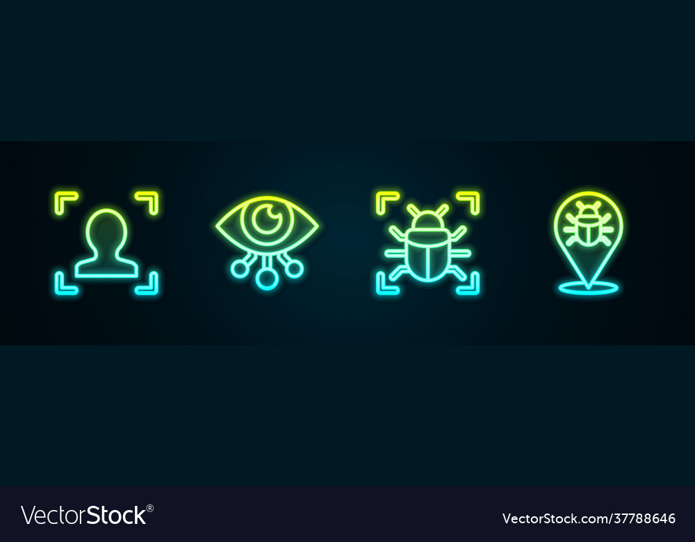 Set line face recognition eye scan system bug vector image Set line face recognition eye scan system bug