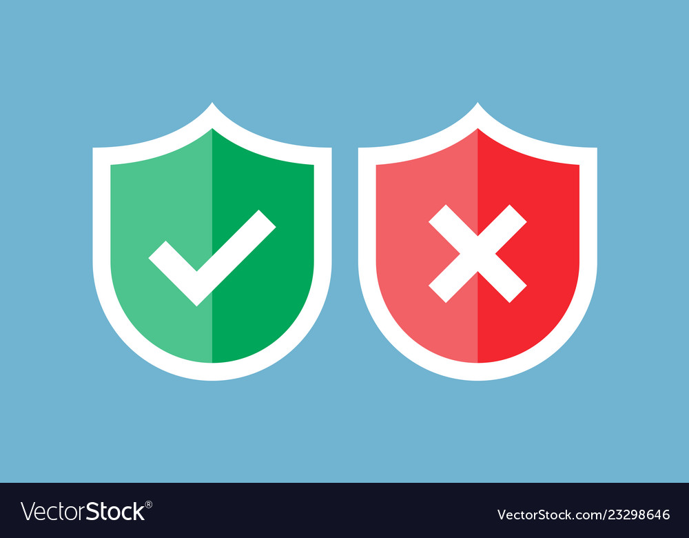 Shields and check marks red green shield Vector Image