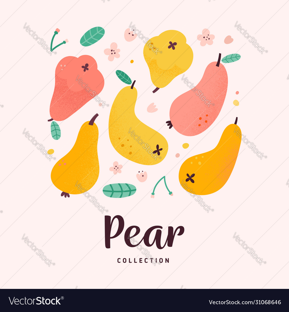 Various pears collection doodle cartoon drawing