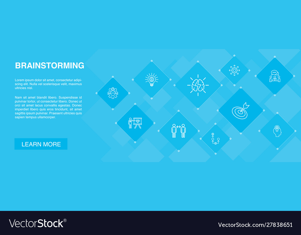 Brainstorming banner 10 icons concept imagination Vector Image