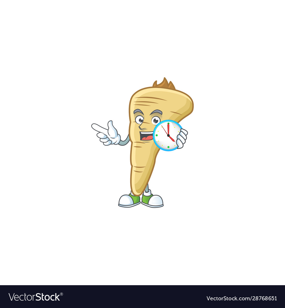 Happy parsnip cartoon mascot style with clock Vector Image Happy parsnip cartoon mascot style with clock