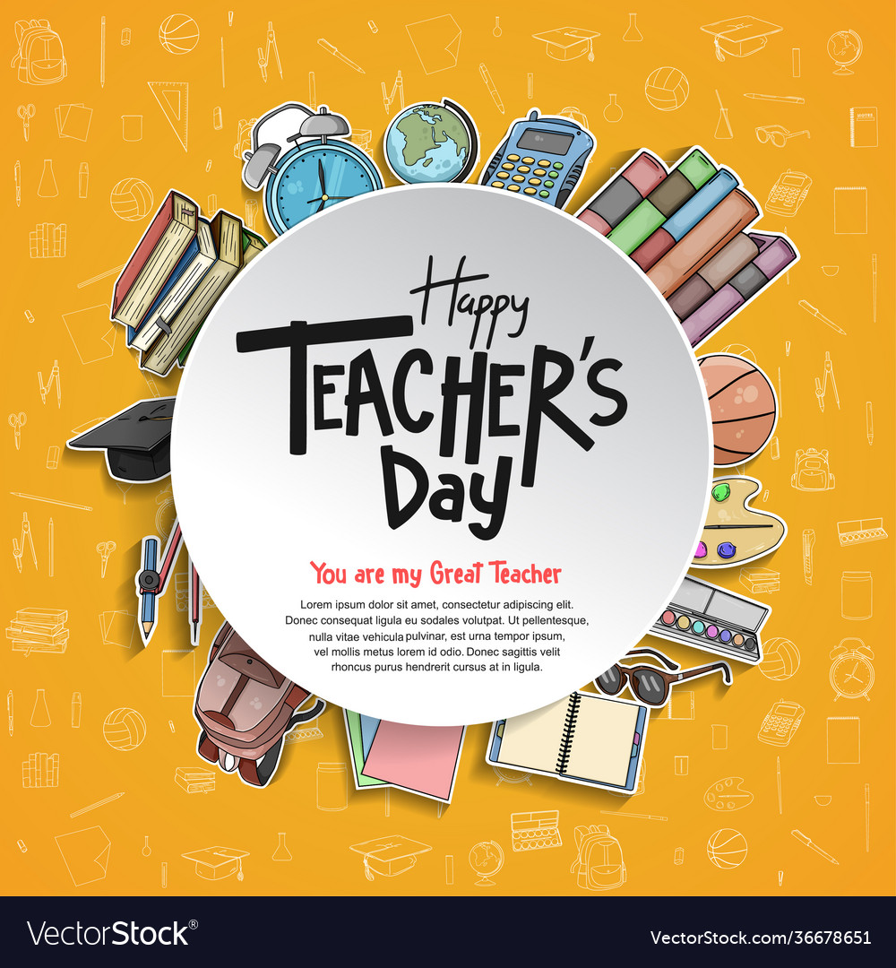 Happy teacher day circle concept with school Vector Image