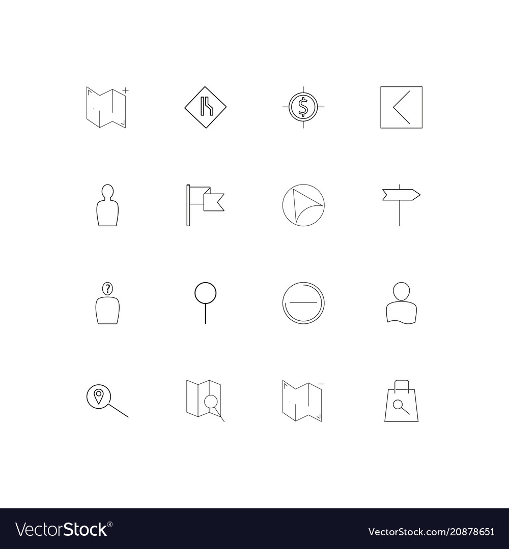 Maps and navigation linear thin icons set