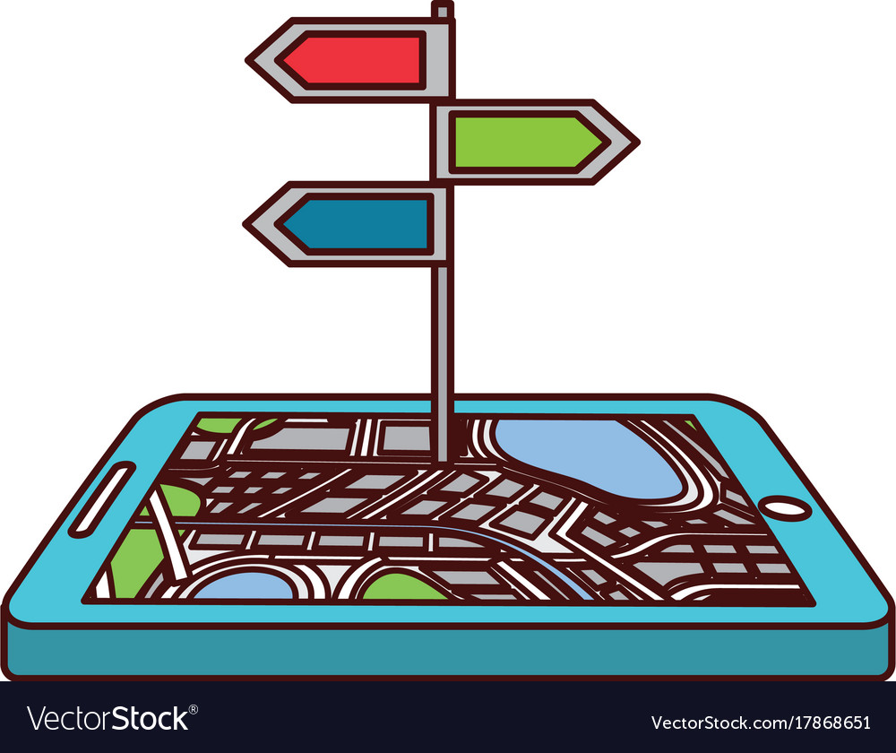 Navigation gps device and city map with signpost