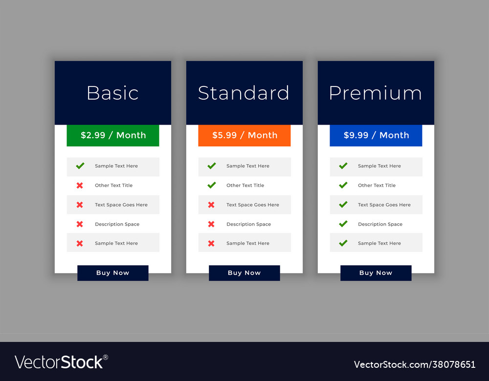 Pricing table interface template for business