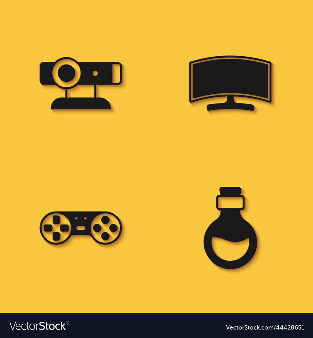 Set web camera bottle with magic elixir game vector image Set web camera bottle with magic elixir game