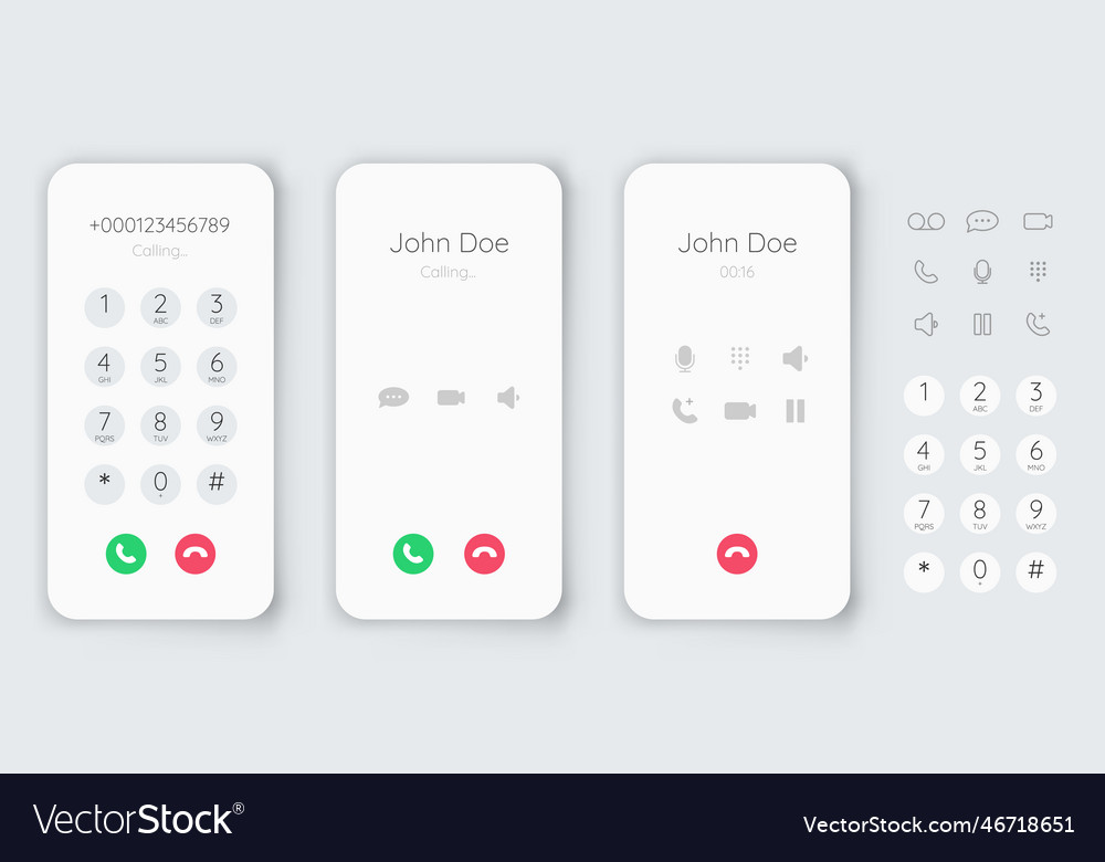 Smartphone dial phone ui set number pad Royalty Free Vector