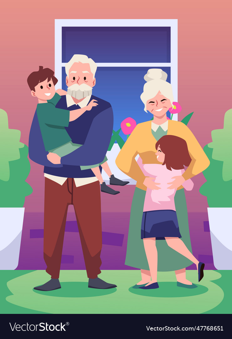 Smiling grandparents and grandchildren spend time Vector Image