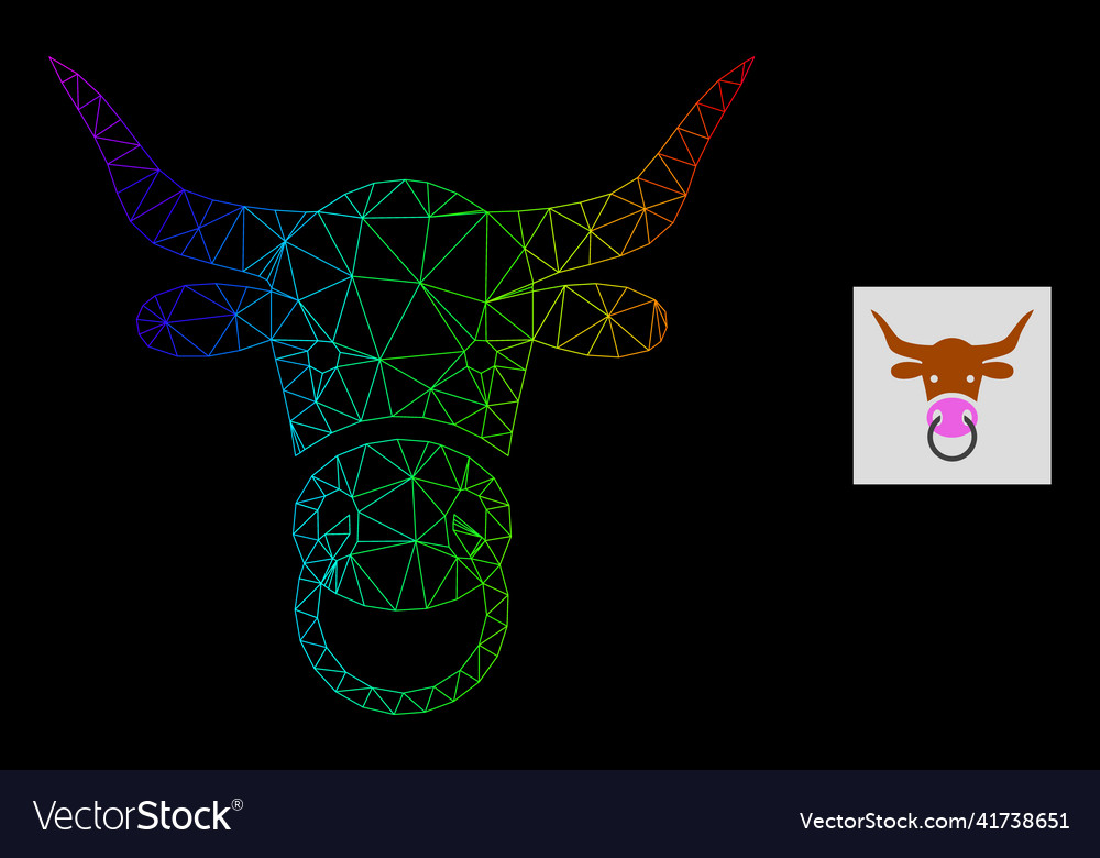 Spectrum gradient polygonal net bull head icon vector image Spectrum gradient polygonal net bull head icon