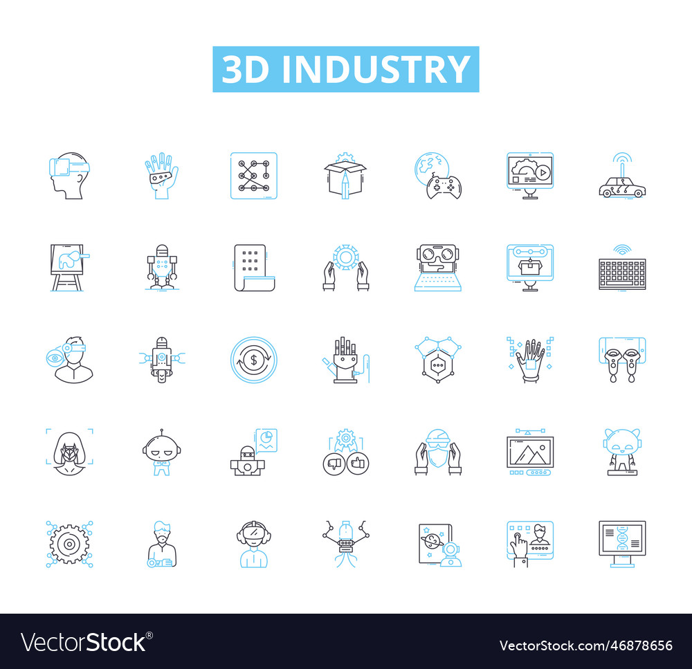3d industry linear icons set modeling rendering vector image 3d industry linear icons set modeling rendering