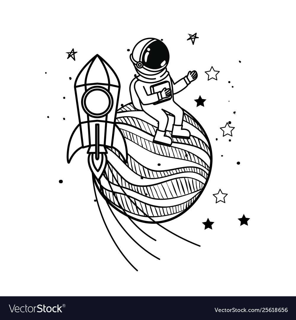 Astronaut with spacesuit and rocket in white Vector Image