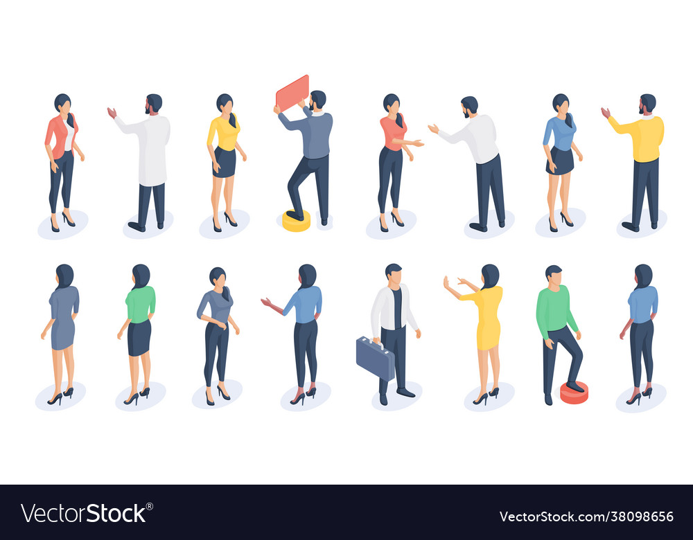 Isometric icons modern business people working