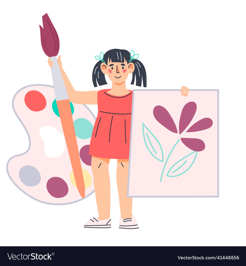 Little Artist Girl with Paintbrush
