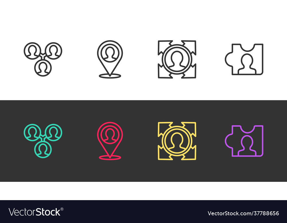 Set line project team base location with person vector image Set line project team base location with person